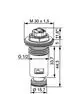 Thermostatoberteil von IMI Hydronic Engineering mit verschiedenen Gewinde- und Durchmesserangaben. Technische Zeichnung mit Maßangaben und Aufbau.